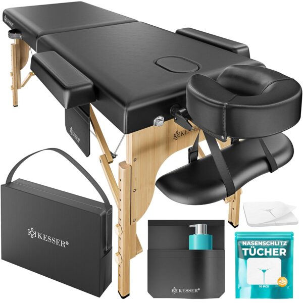 **KESSER® Mobile Massageliege – klappbar, höhenverstellbar, 250 kg, Holzfüße**