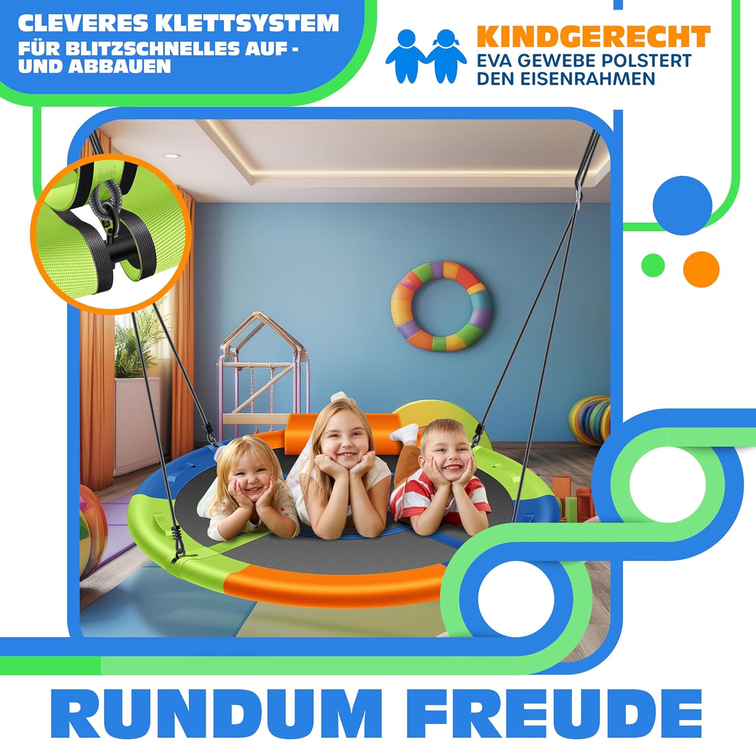 KESSER® Nestschaukel Ø 100 cm – 300 kg Tragkraft – 4 verstellbare Griffe – inkl. Kissen, Indoor/Outdoor