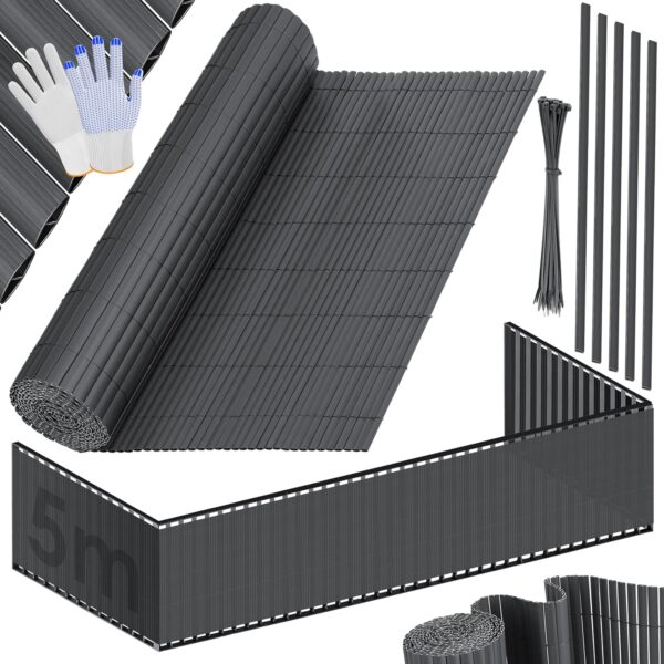 KESSER® PVC‑Sichtschutzmatte 90x500 cm – verstärkte Lamellen, Windschutz, Balkon