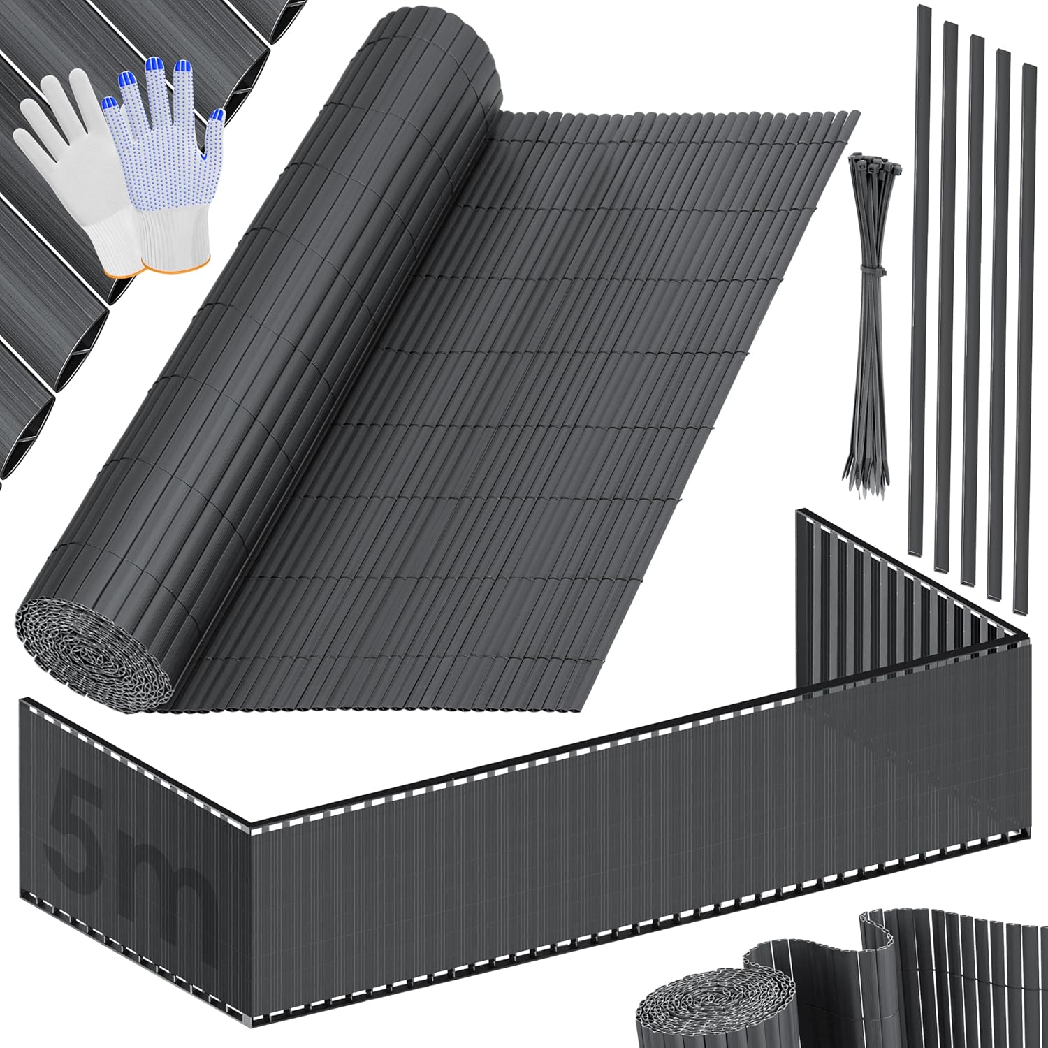 KESSER® PVC‑Sichtschutzmatte 90x500 cm – verstärkte Lamellen, Windschutz, Balkon