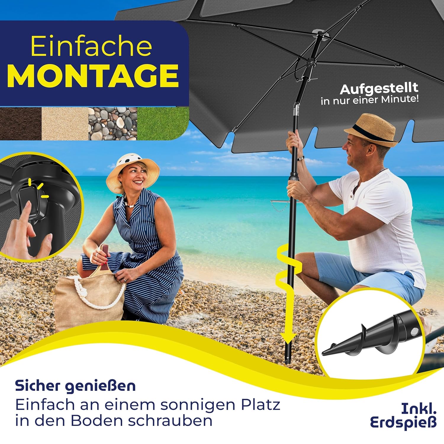 KESSER® Rechteckiger Sonnenschirm 200x125 cm, verstellbarer Neigungswinkel & Höhe, 2‑in‑1 Abdeckung