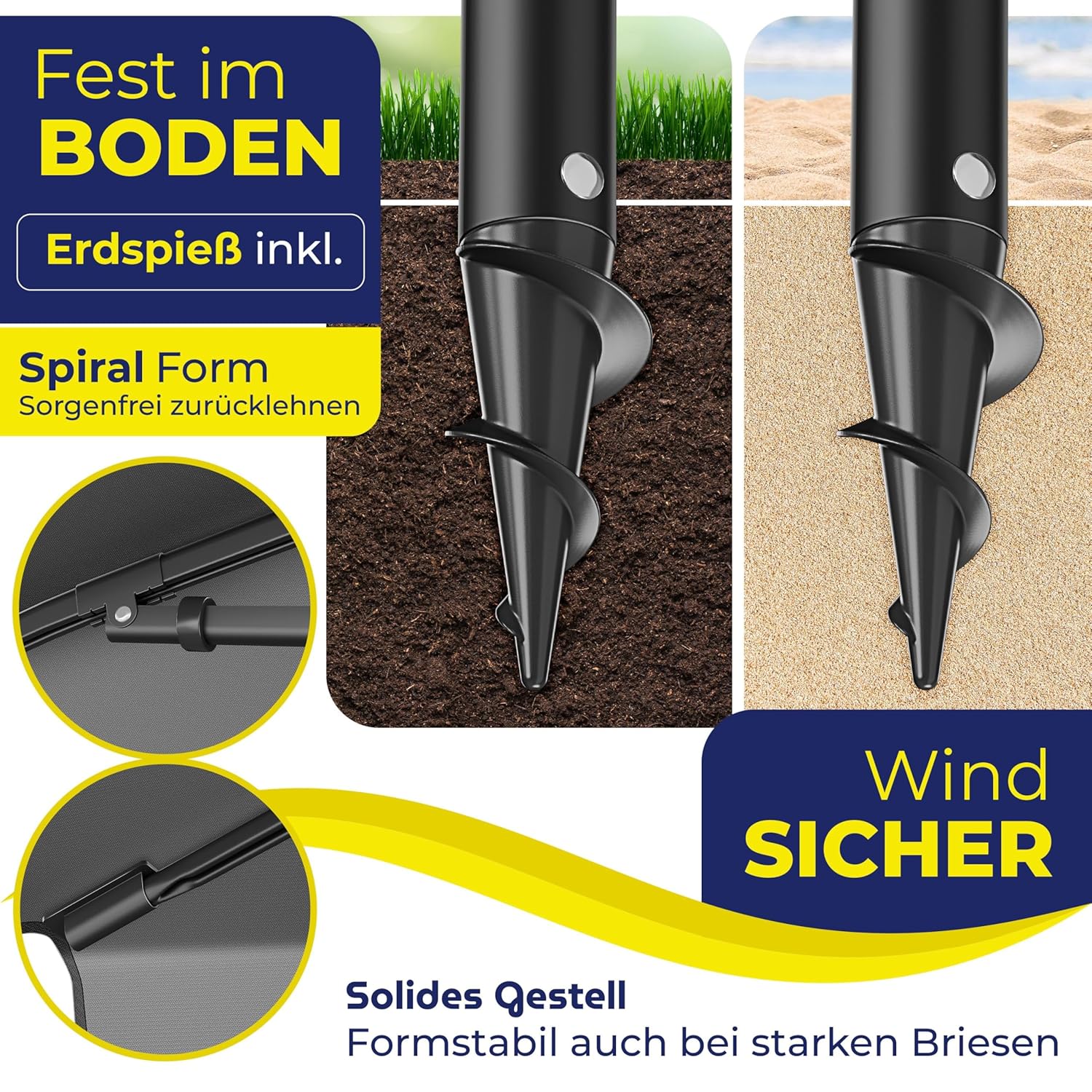 KESSER® Rechteckiger Sonnenschirm 200x125 cm, verstellbarer Neigungswinkel & Höhe, 2‑in‑1 Abdeckung