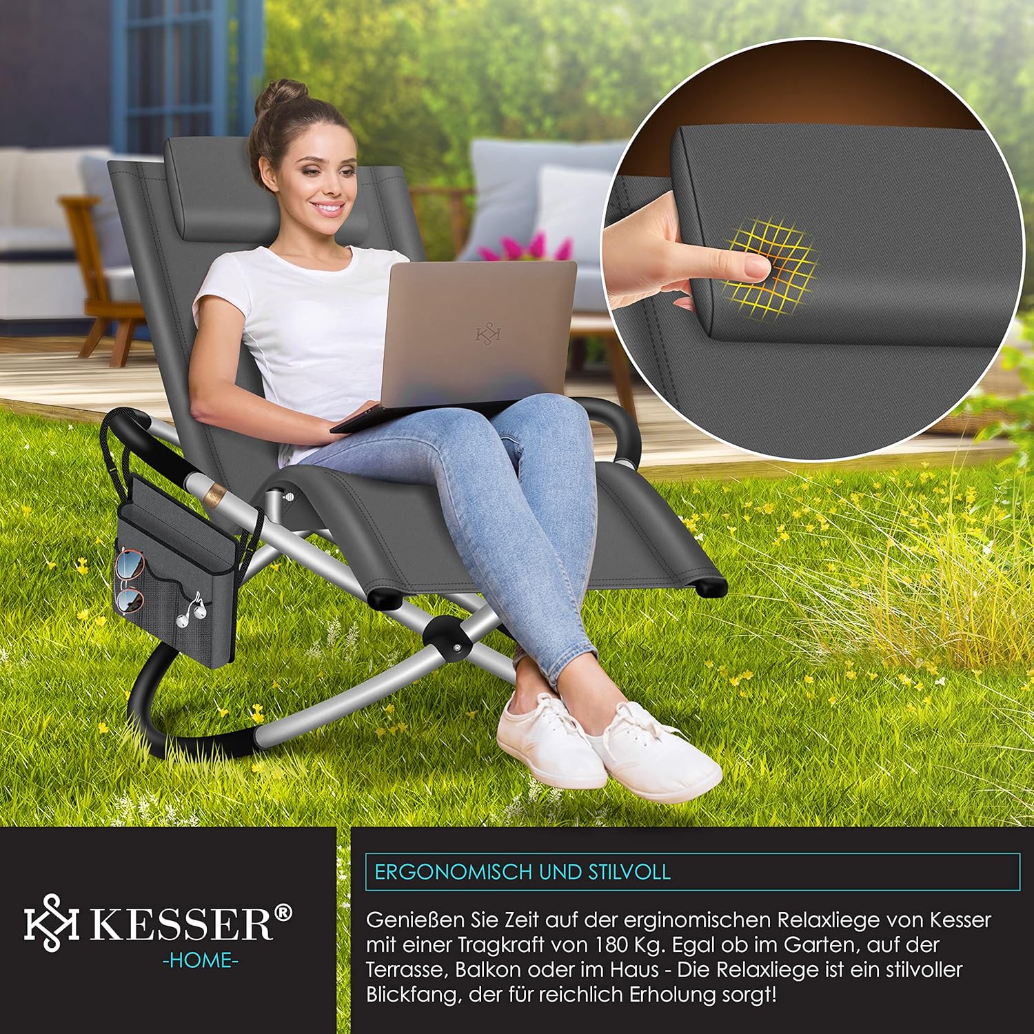 KESSER® Relaxliege ergonomisch 180 kg klappbar mit Tasche & Abdeckung