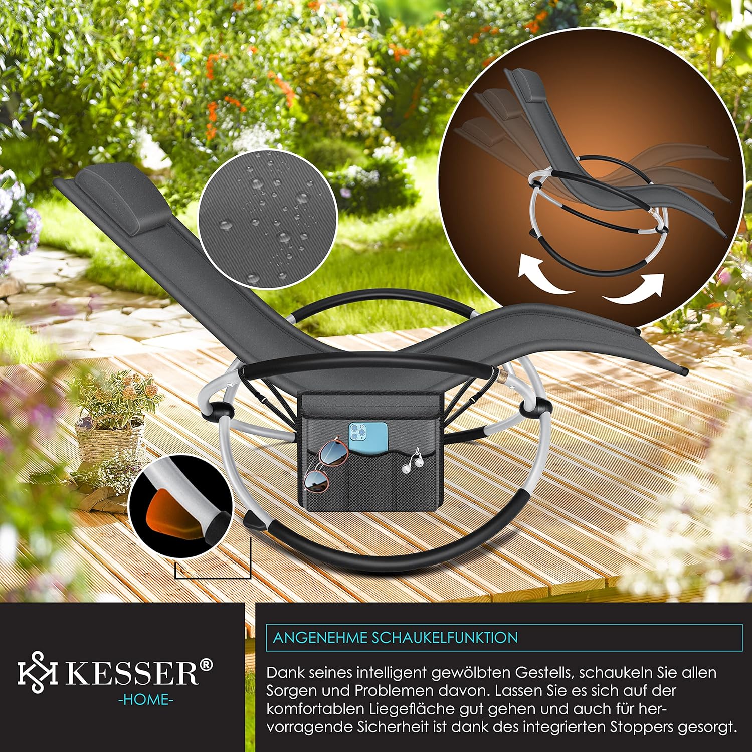 KESSER® Relaxliege ergonomisch 180 kg klappbar mit Tasche & Abdeckung