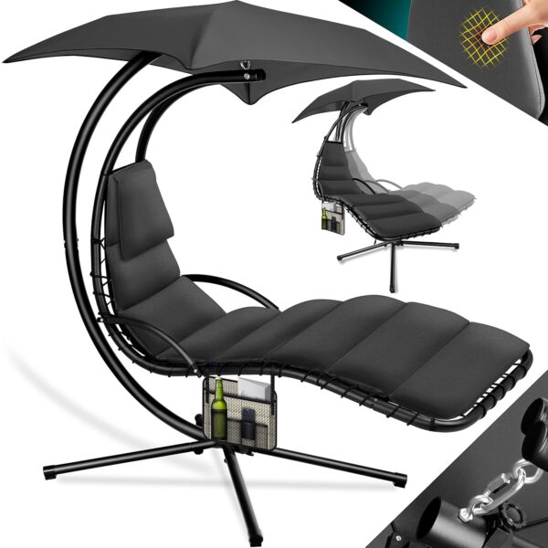 KESSER® Schwebeliege – Hängeliege mit Sonnenschirm, 120 kg Belastbarkeit, inkl. Nackenkissen