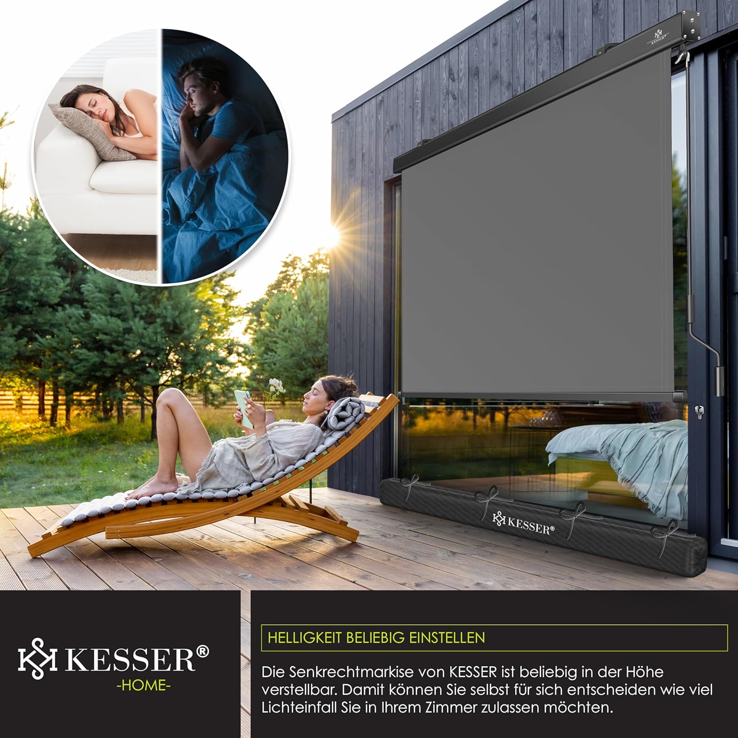 KESSER Senkrechtmarkise 200x250 cm Handkurbel – Sonnen- & Sichtschutz Balkon