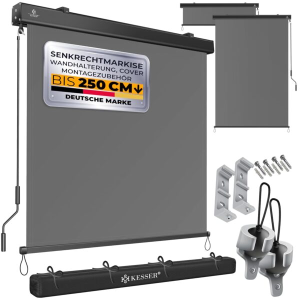 KESSER Senkrechtmarkise 200x250 cm Handkurbel – Sonnen- & Sichtschutz Balkon