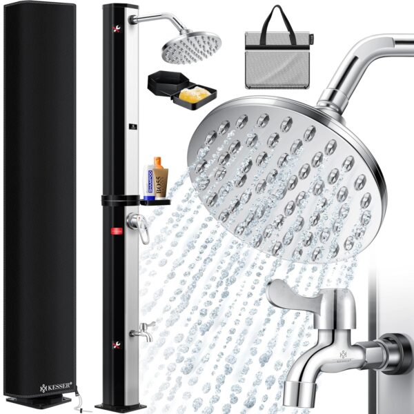 KESSER® Solar Dusche 60 L – bis 60 °C, Metall‑Duschablage, Schutzhaube