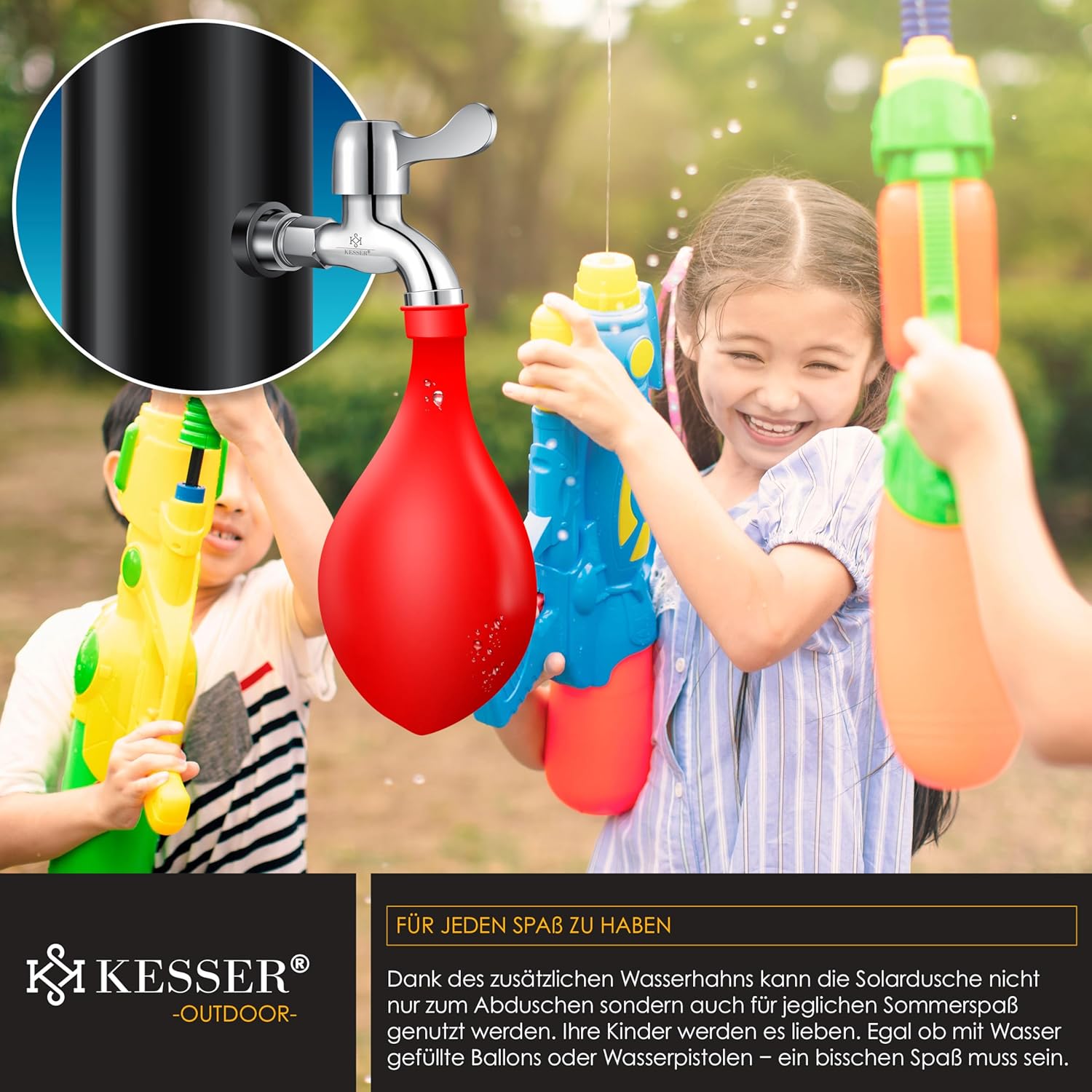 KESSER® Solar Gartendusche 35 l Warmwasser bis 60 °C Metall‑Duschablage Schutzhaube & Tasche