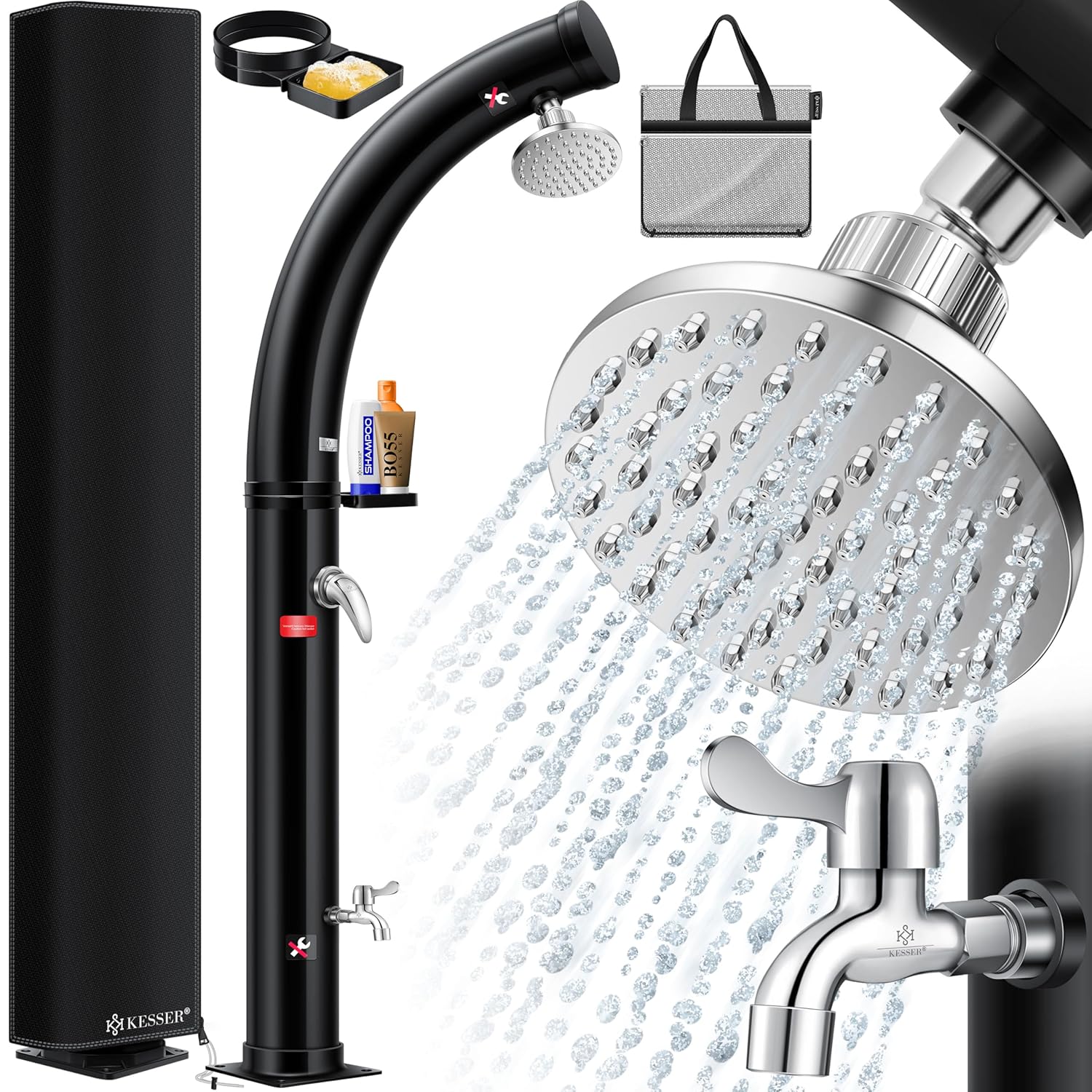 KESSER® Solar Gartendusche 35 l Warmwasser bis 60 °C Metall‑Duschablage Schutzhaube & Tasche