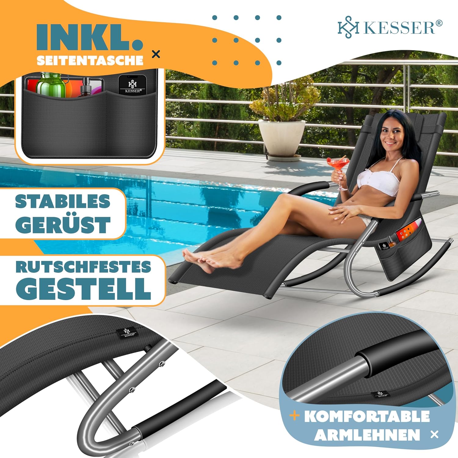 KESSER® Sonnenliege – ergonomisch, wetterfest, 150 kg Belastung