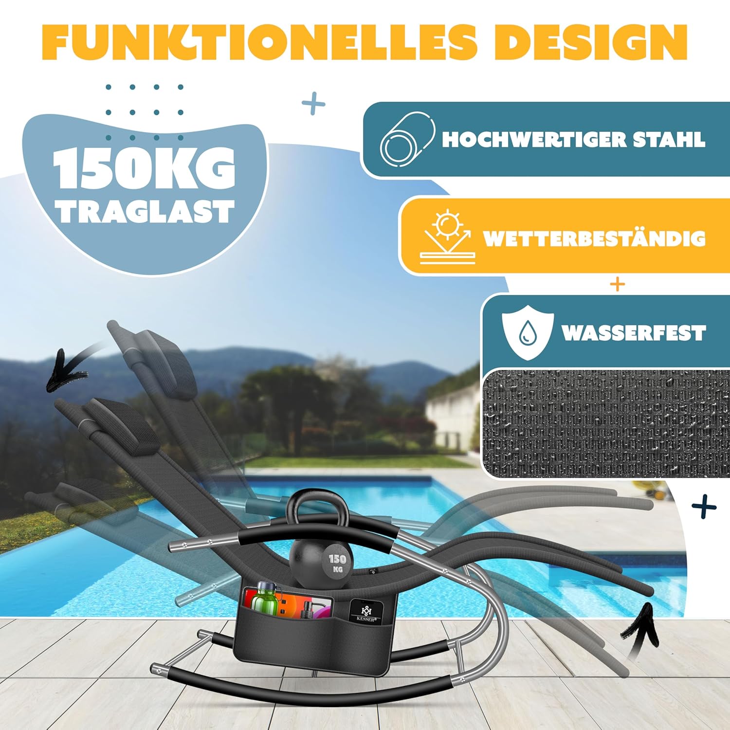 KESSER® Sonnenliege – ergonomisch, wetterfest, 150 kg Belastung