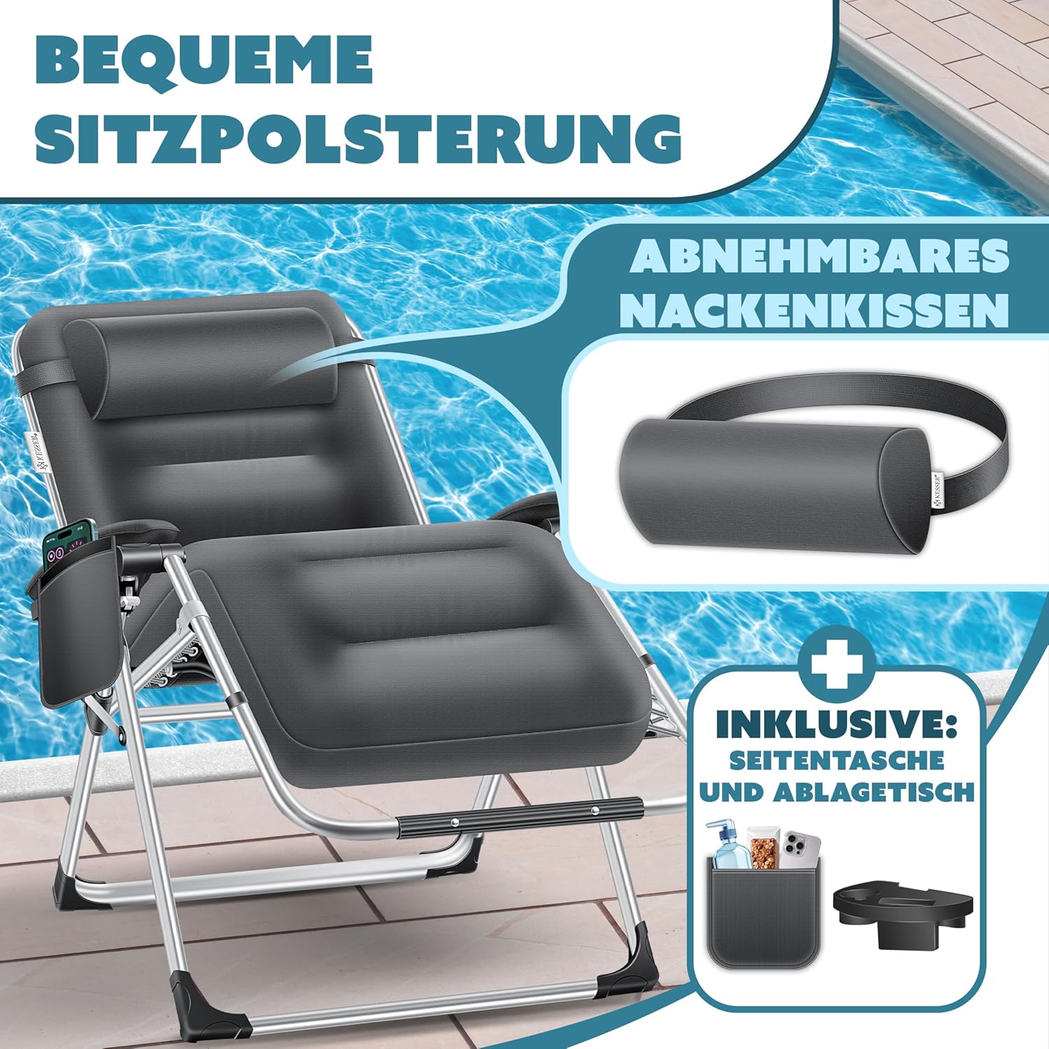 KESSER® Sonnenliege Extra breit, wetterfest, 200 kg Tragkraft, verstellbare Rückenlehne