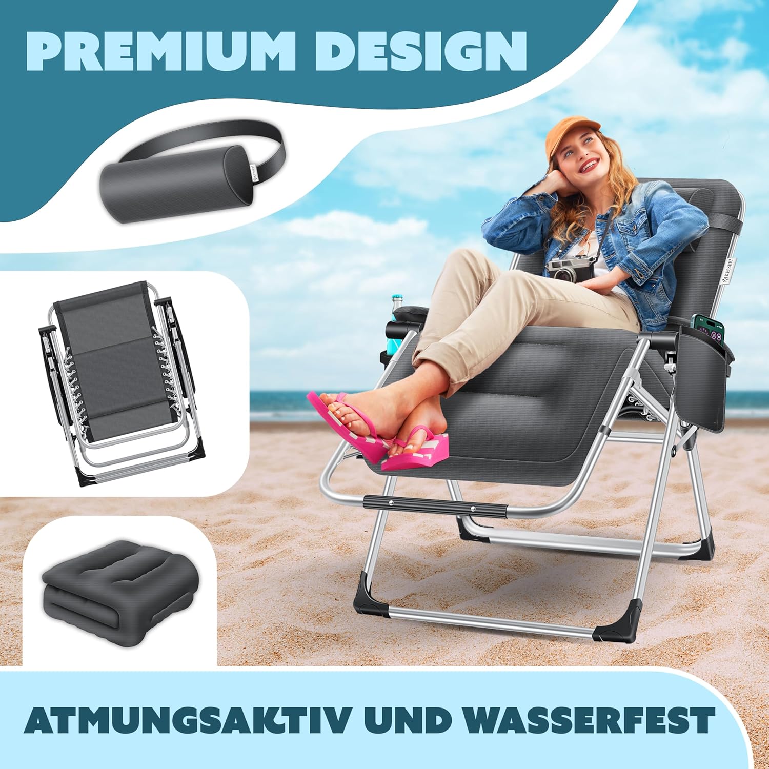 KESSER® Sonnenliege Extra breit, wetterfest, 200 kg Tragkraft, verstellbare Rückenlehne