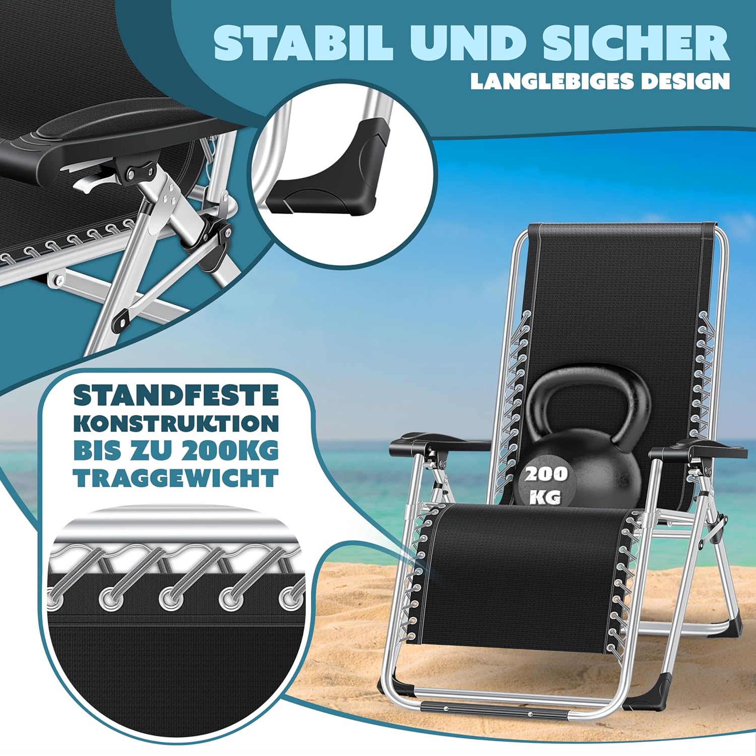 KESSER® Sonnenliege Extra breit, wetterfest, 200 kg Tragkraft, verstellbare Rückenlehne