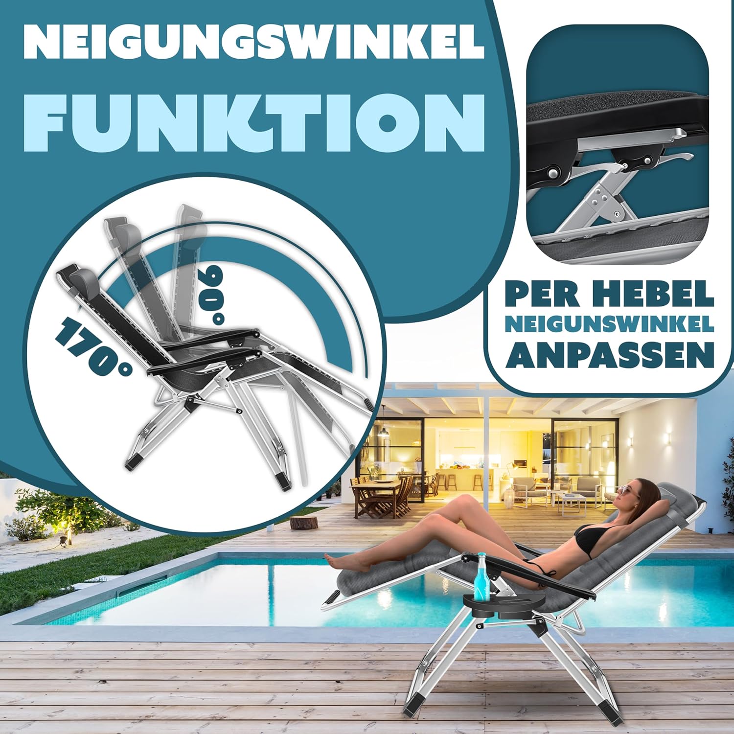 KESSER® Sonnenliege Extra breit, wetterfest, 200 kg Tragkraft, verstellbare Rückenlehne