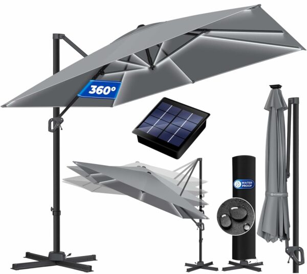KESSER Sonnenschirm LED Solar 300 cm XL 360° drehbar +Windschutz