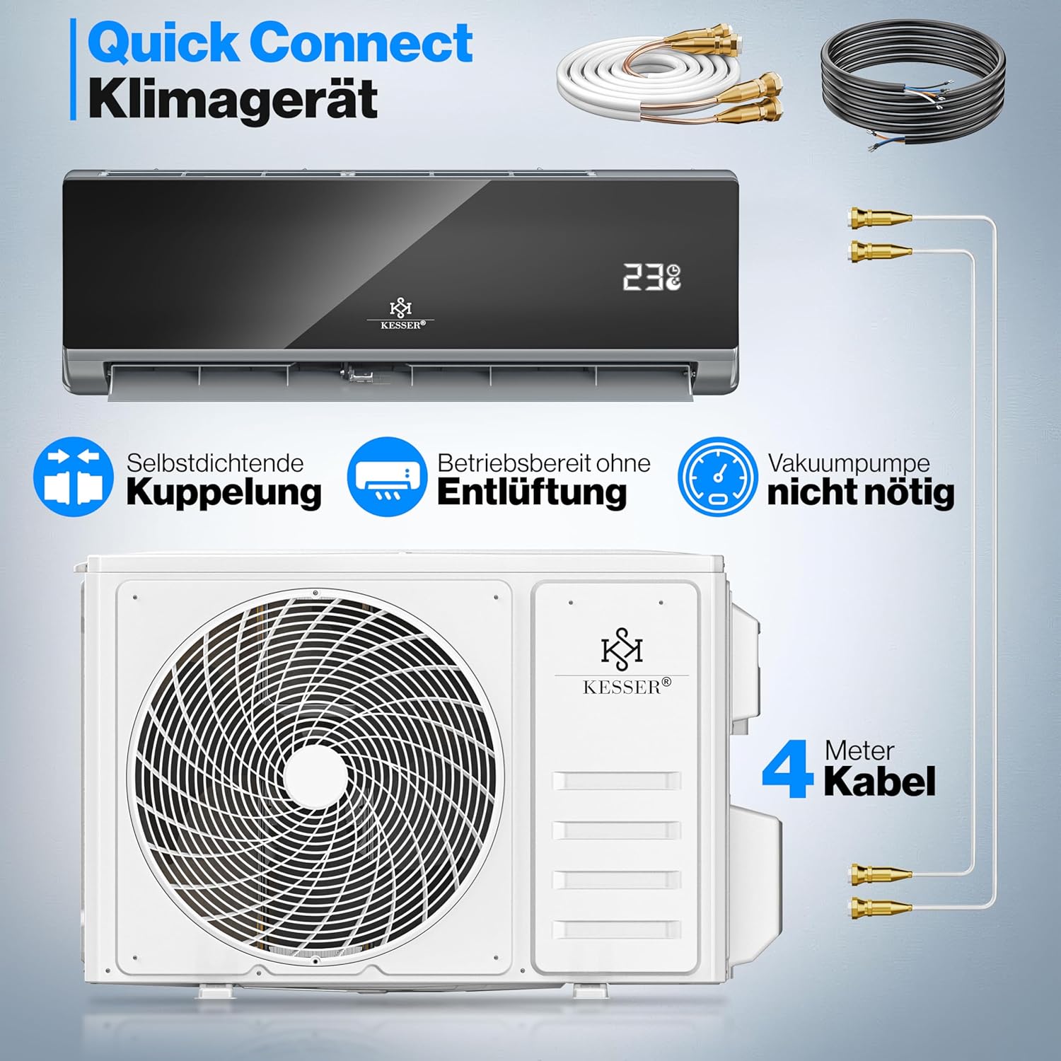 KESSER Split Klimaanlage 12000 BTU WiFi & App, Heizfunktion, R32
