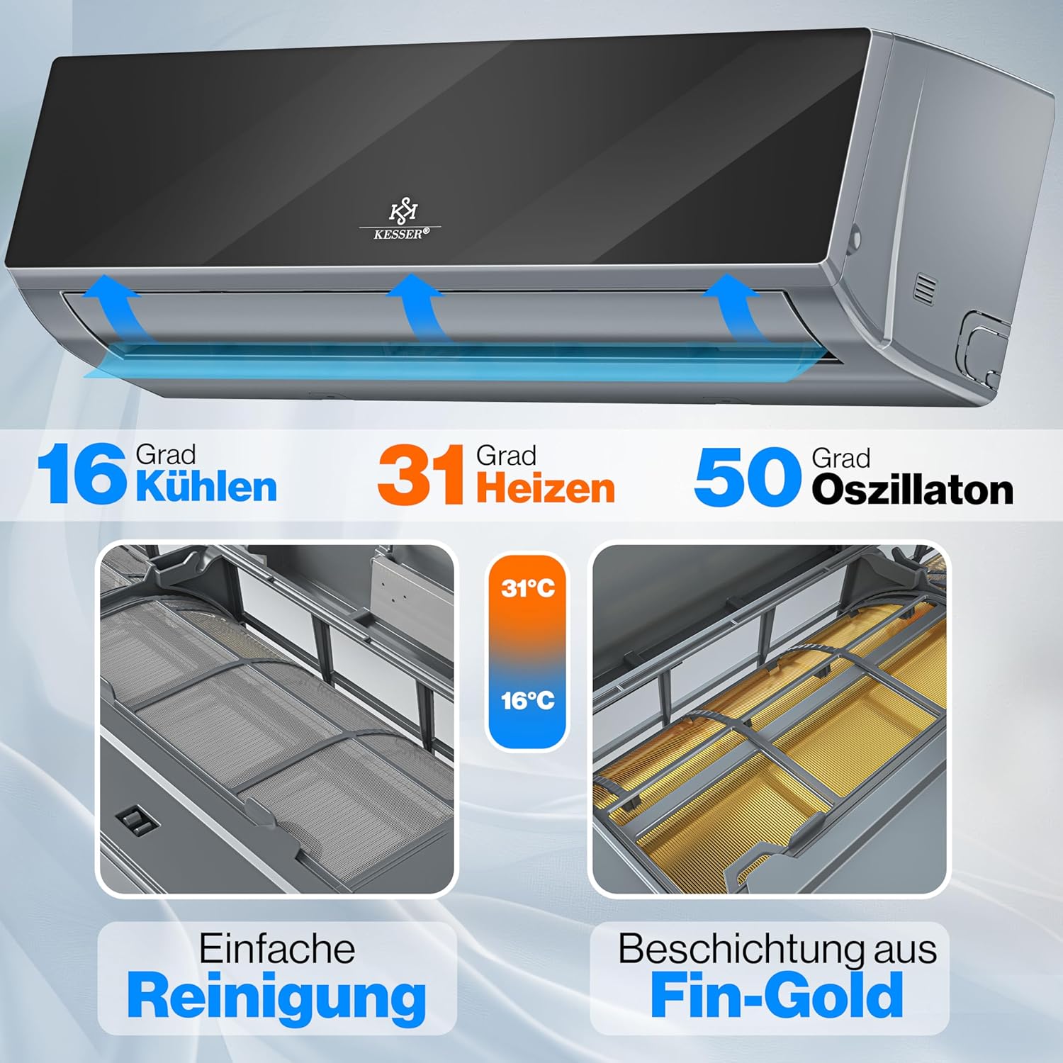 KESSER Split Klimaanlage 12000 BTU WiFi & App, Heizfunktion, R32