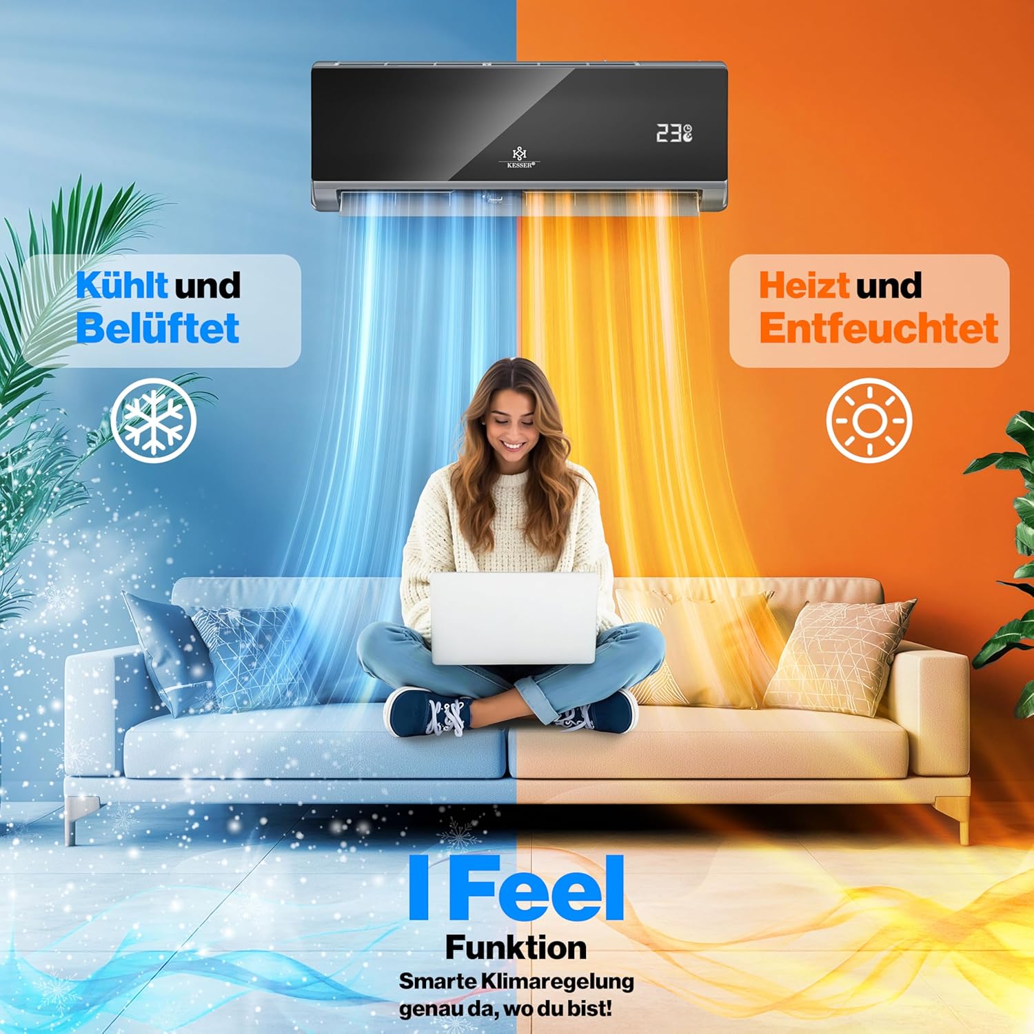 KESSER Split Klimaanlage 12000 BTU WiFi & App, Heizfunktion, R32