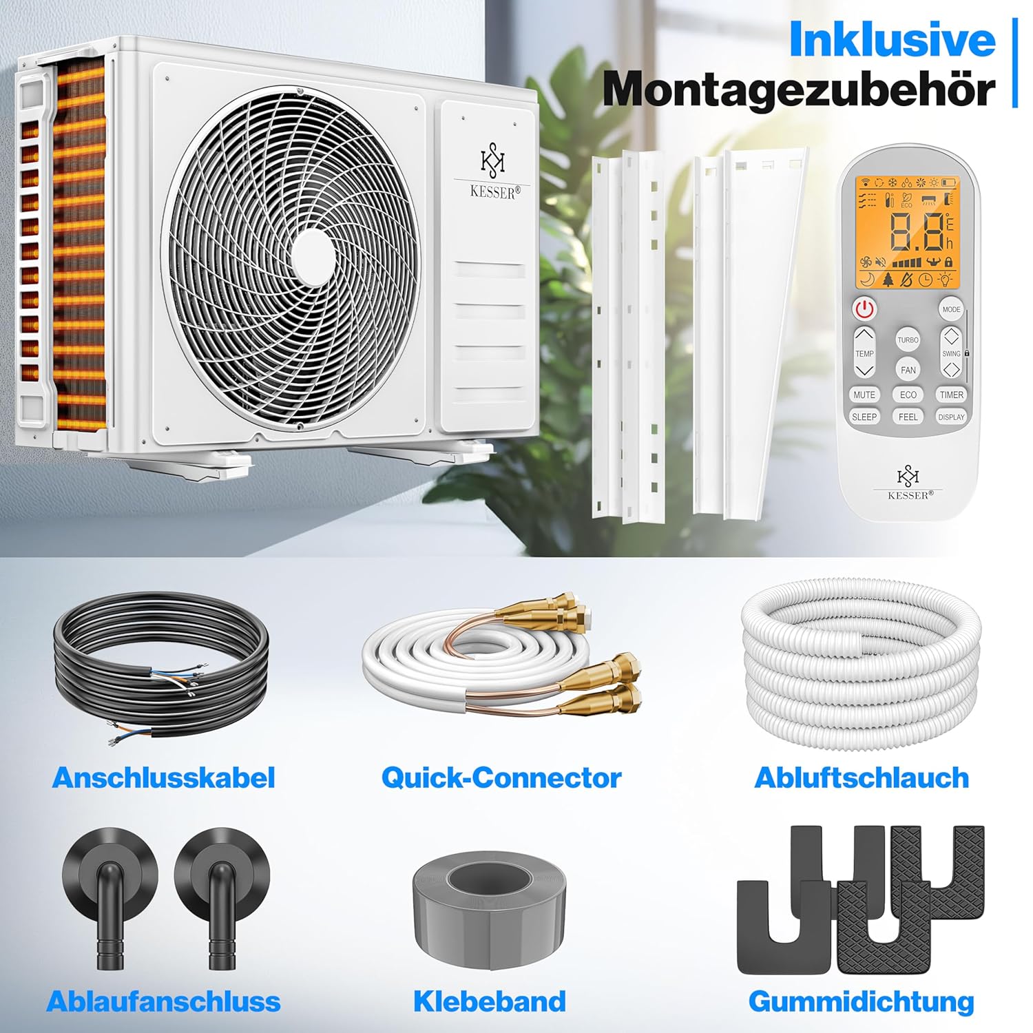 KESSER Split Klimaanlage 12000 BTU WiFi & App, Heizfunktion, R32
