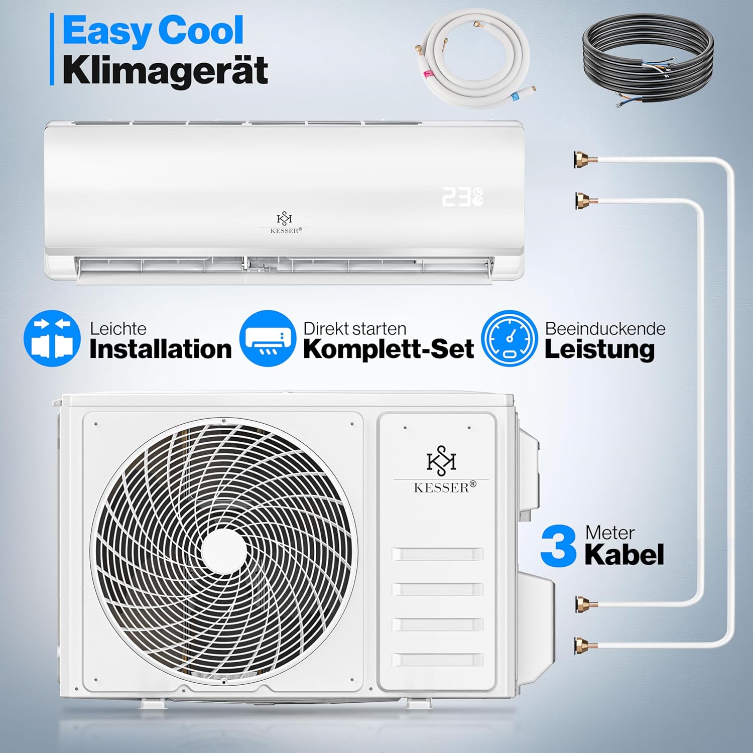 KESSER® Split‑Klimagerät 12000 BTU WiFi/App A++ Kühlung A+ Heizung R32