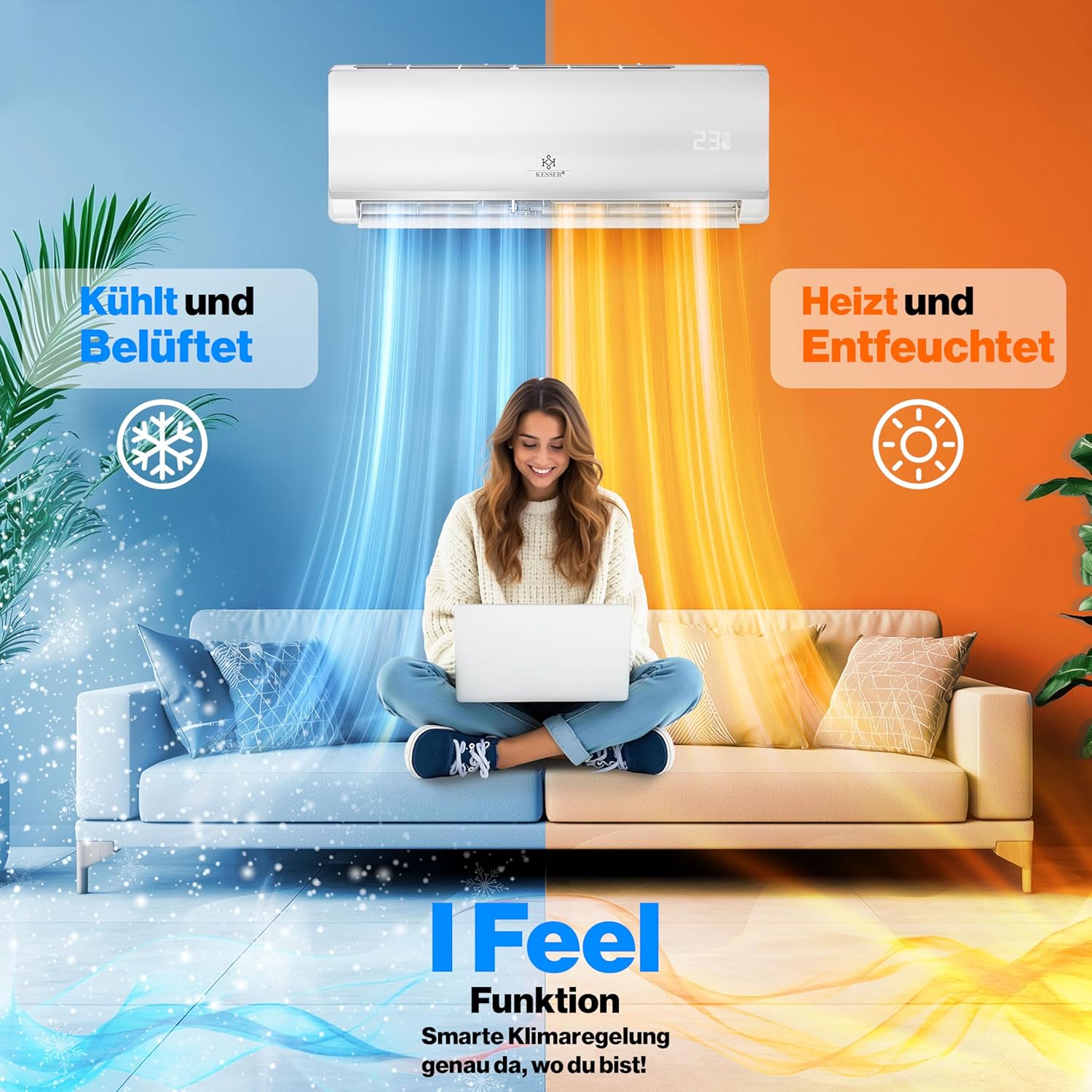 KESSER® Split‑Klimagerät 12000 BTU WiFi/App A++ Kühlung A+ Heizung R32