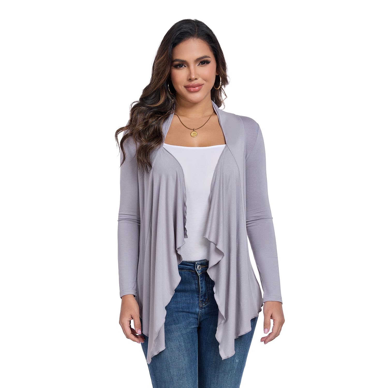 KESSER Strickjacke Damen Langarm Plissee Saum Knopflos Atmungsaktiv