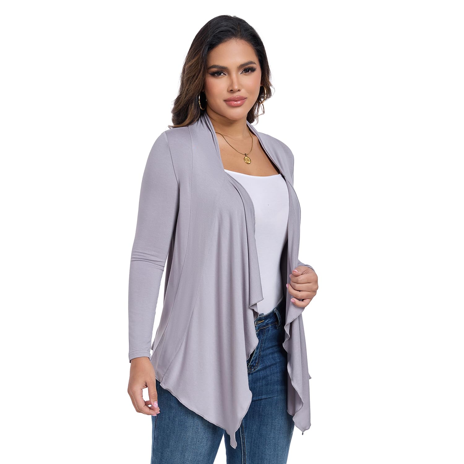 KESSER Strickjacke Damen Langarm Plissee Saum Knopflos Atmungsaktiv