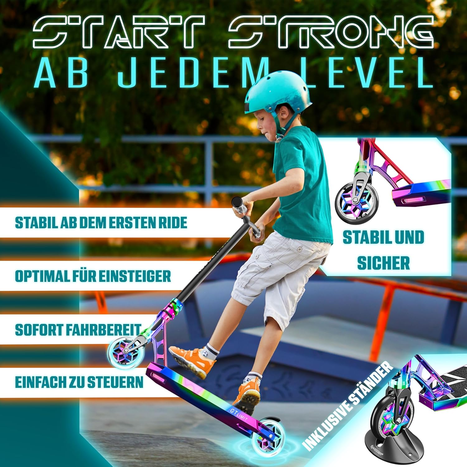 KESSER Stunt Scooter 360° Lenkung ABEC‑9 Kugellager 110 mm PU‑Räder