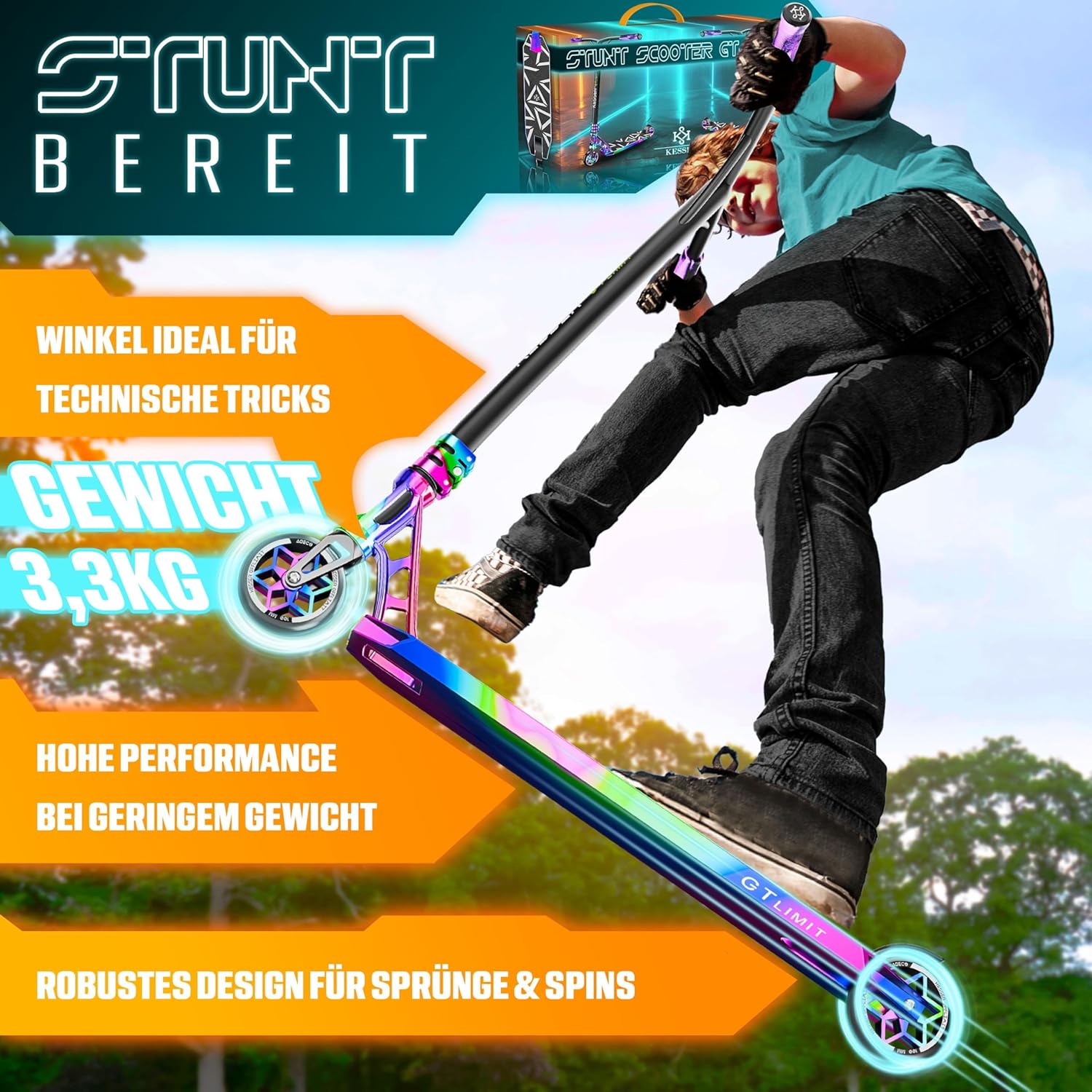 KESSER Stunt Scooter 360° Lenkung ABEC‑9 Kugellager 110 mm PU‑Räder