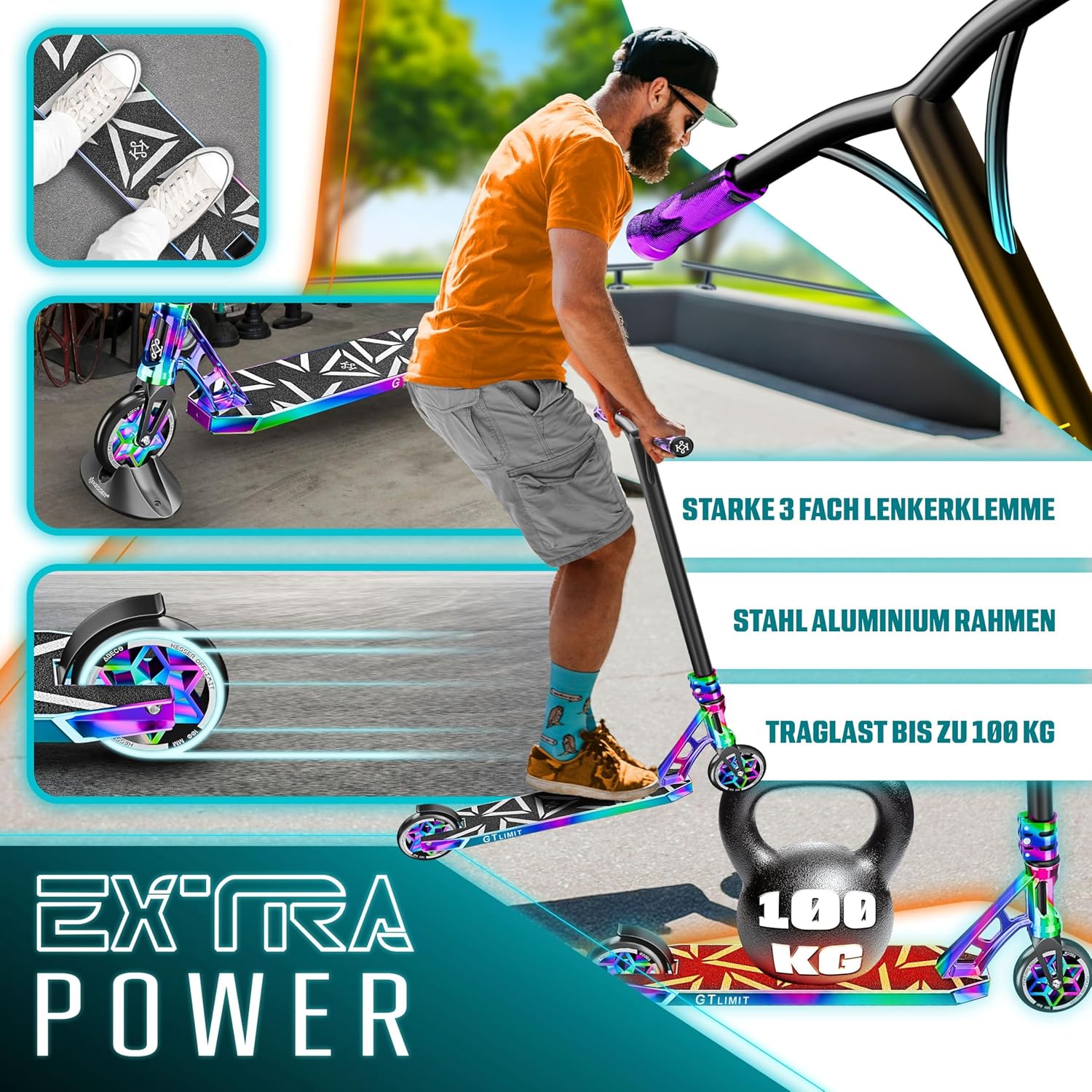 KESSER Stunt Scooter 360° Lenkung ABEC‑9 Kugellager 110 mm PU‑Räder