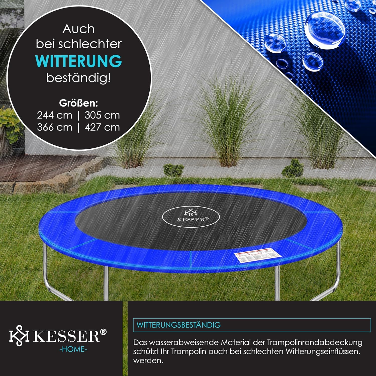 KESSER® Trampolin‑Randabdeckung 30 cm, UV‑beständig, reißfest, passend für Ø 244‑426 cm inkl. Beachball