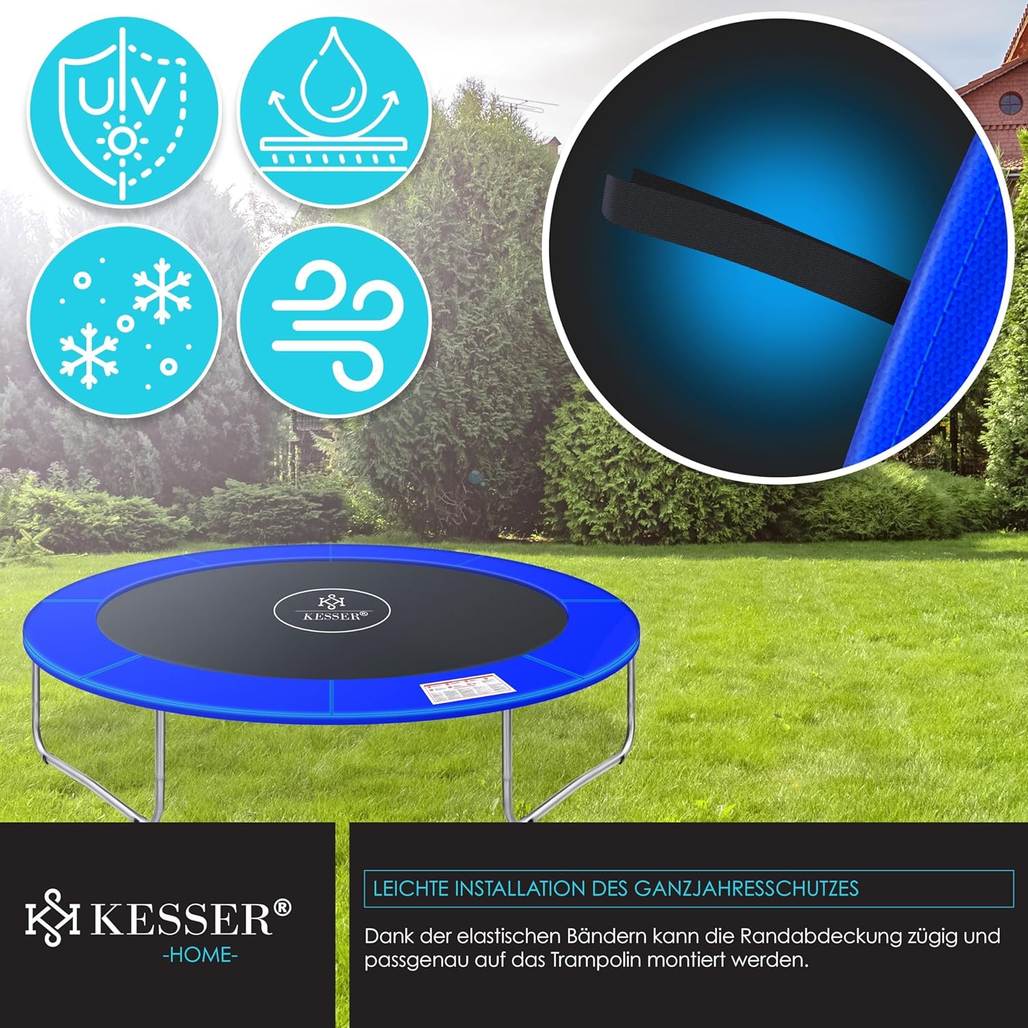 KESSER® Trampolin‑Randabdeckung 30 cm, UV‑beständig, reißfest, passend für Ø 244‑426 cm inkl. Beachball