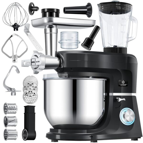 KESSER® Universal Küchenmaschine 3‑in‑1, 5,5 L Schüssel, Fleischwolf & Knetfunktion, 3‑Rührwerkzeuge