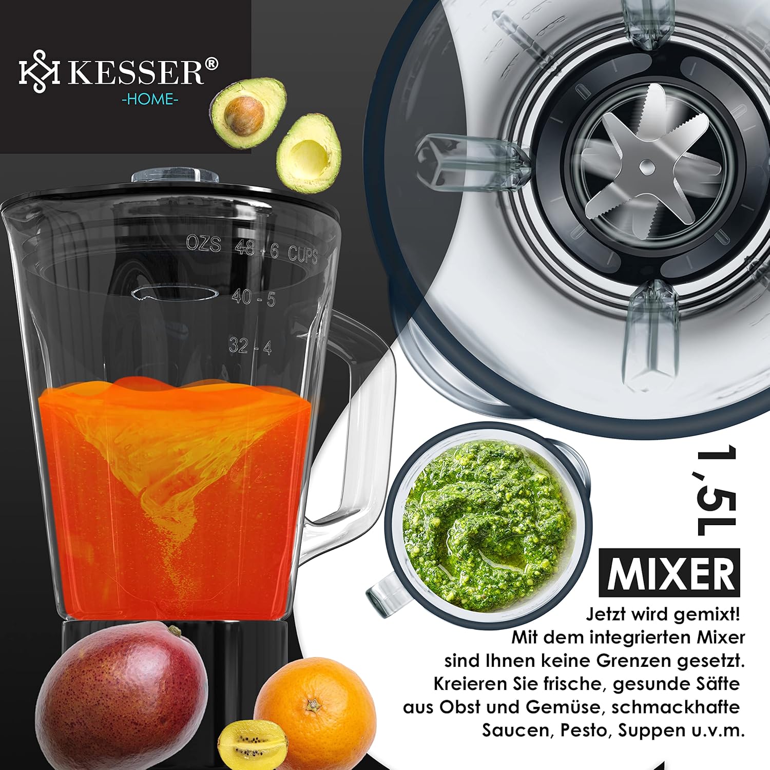 KESSER® Universal Küchenmaschine 3‑in‑1, 5,5 L Schüssel, Fleischwolf & Knetfunktion, 3‑Rührwerkzeuge