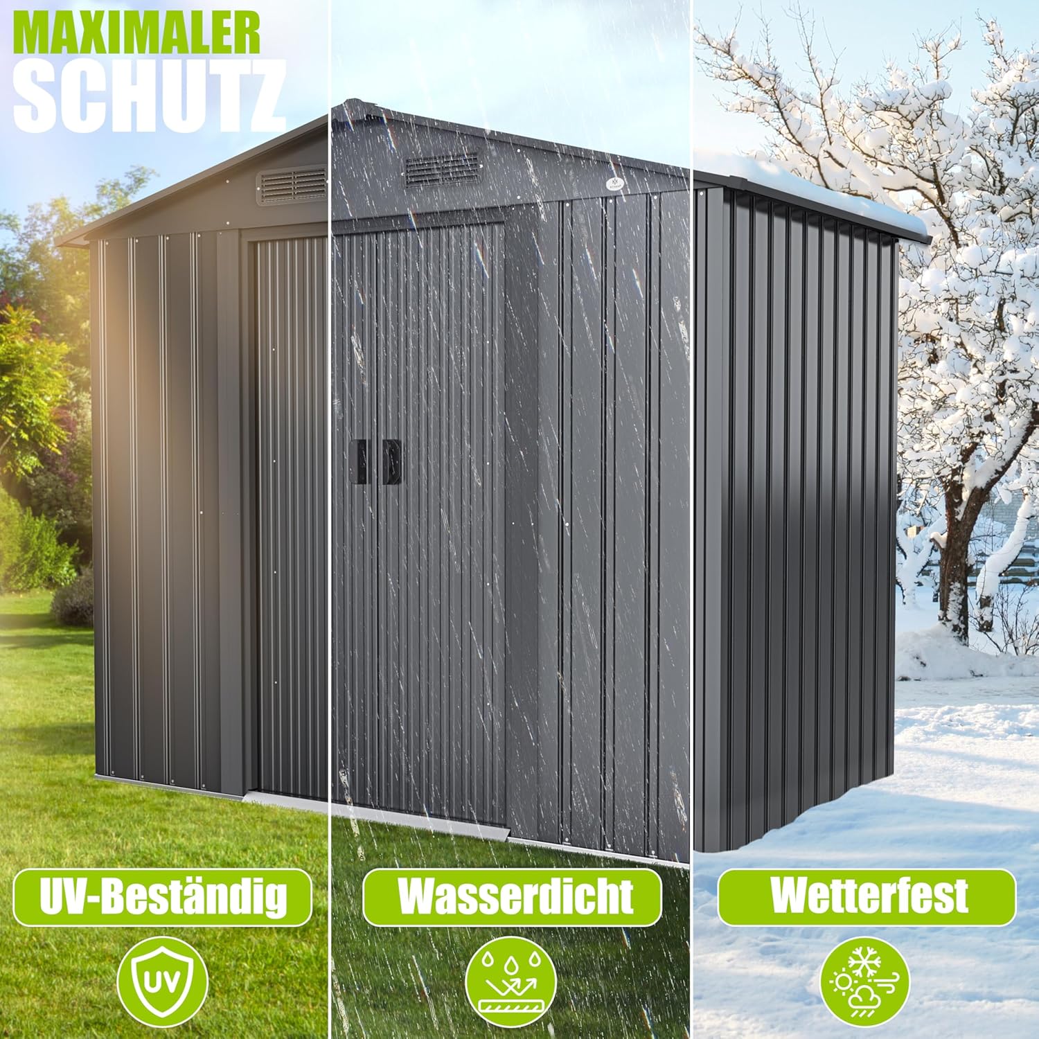 KESSER® XL Metall‑Gerätehaus 4,2 m³ – 2‑fach Schiebetür, Fundament inkl., Satteldach
