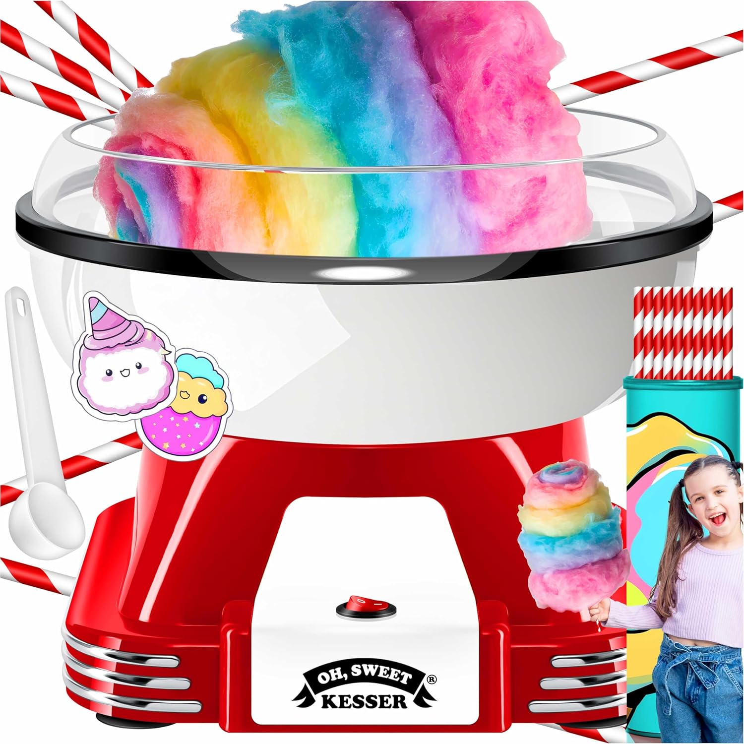 KESSER Zuckerwattemaschine 30 Stäbchen + Messlöffel Retro‑Design 22 cm